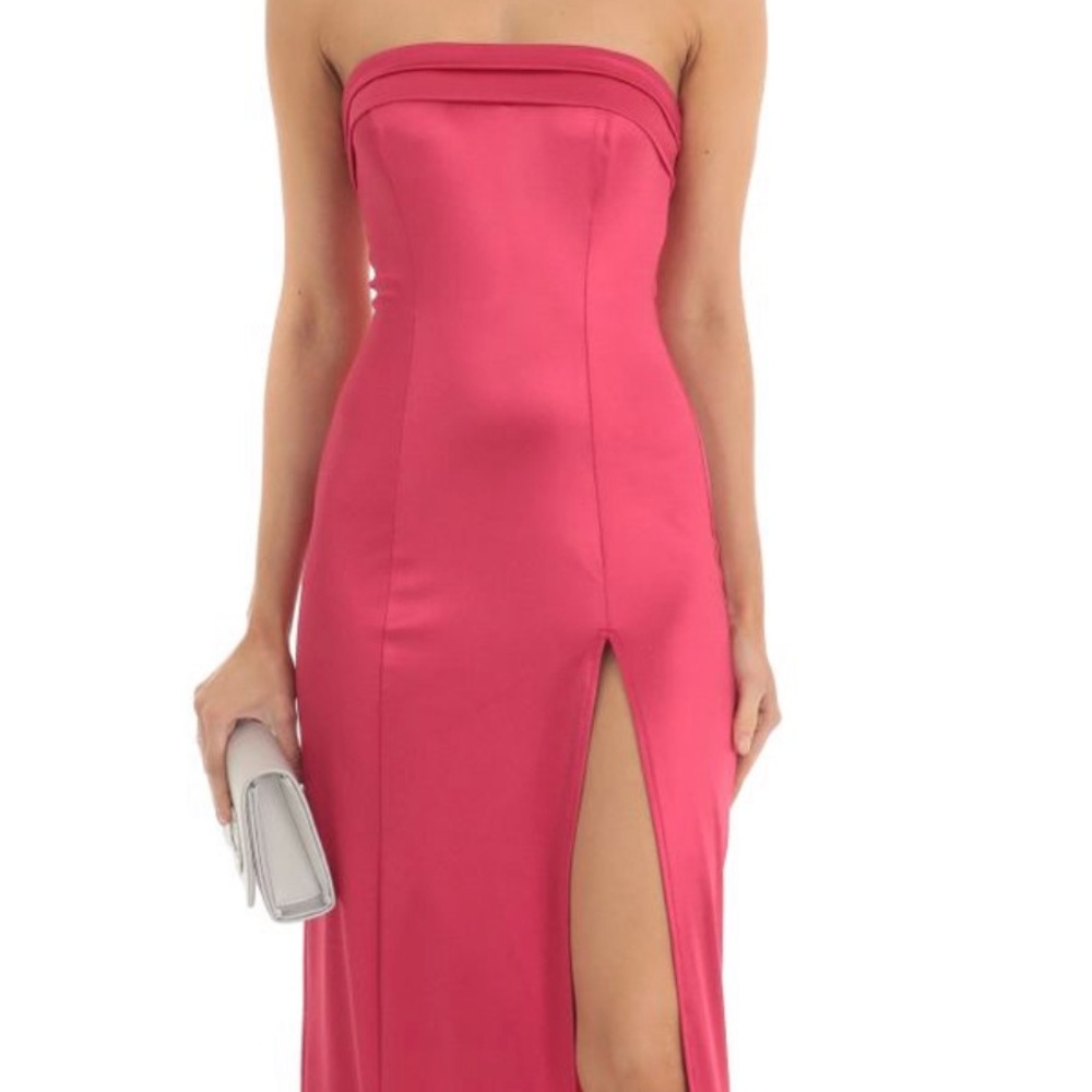 Lucy in the Sky - Satin Pleated Strapless Maxi Dress in Cherry - L